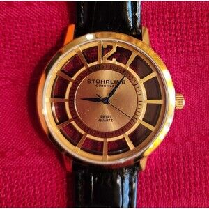 Stuhrling Men's Skeleton Watch w Box w/ 2 Leather Bands New Old Stock